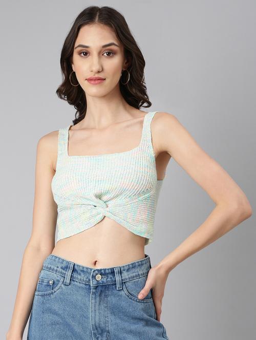 green self design crop top - 20383147 -  Standard Image - 0