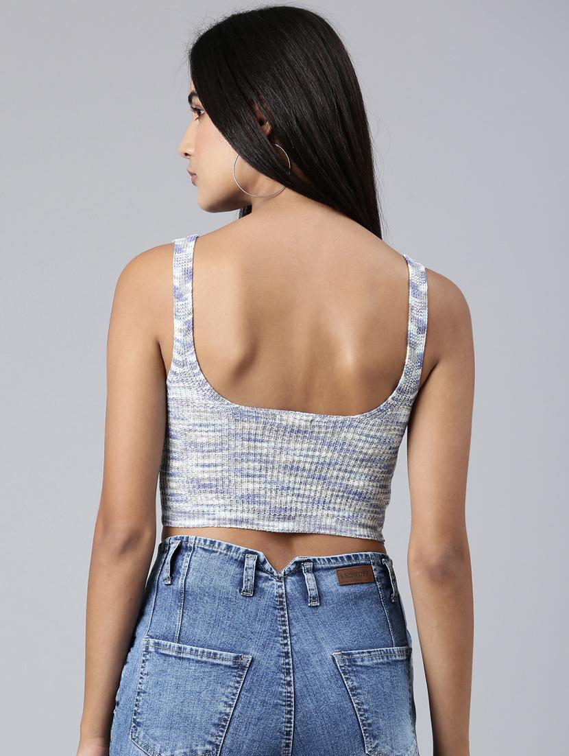 blue self design crop top - 20383148 - Standard Image - 2