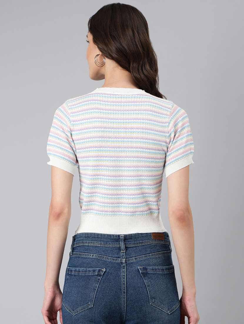 women multi color striped acrylic regular top - 20383150 -  Standard Image - 2