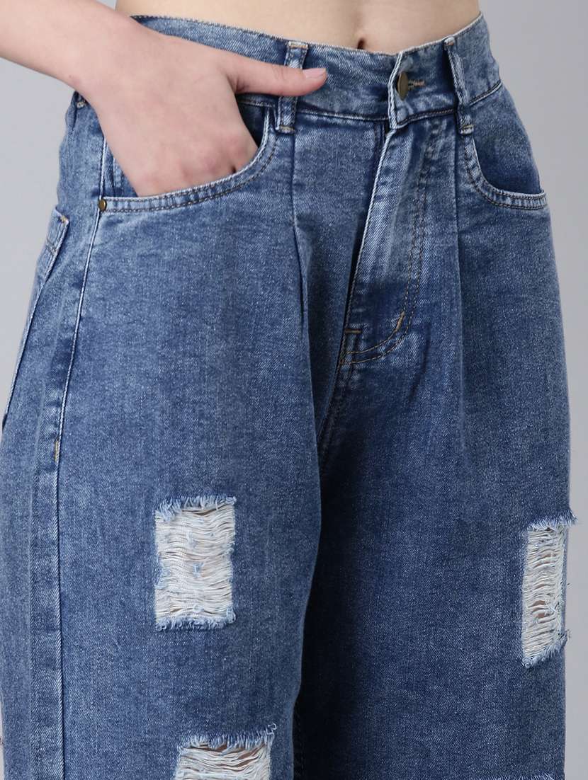 women's distress wide leg jeans - 20383164 - Standard Image - 7