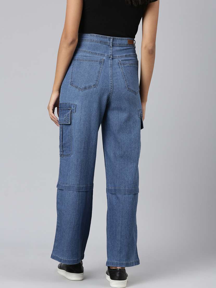 women blue plain cargo jeans - 20383181 - Standard Image - 2