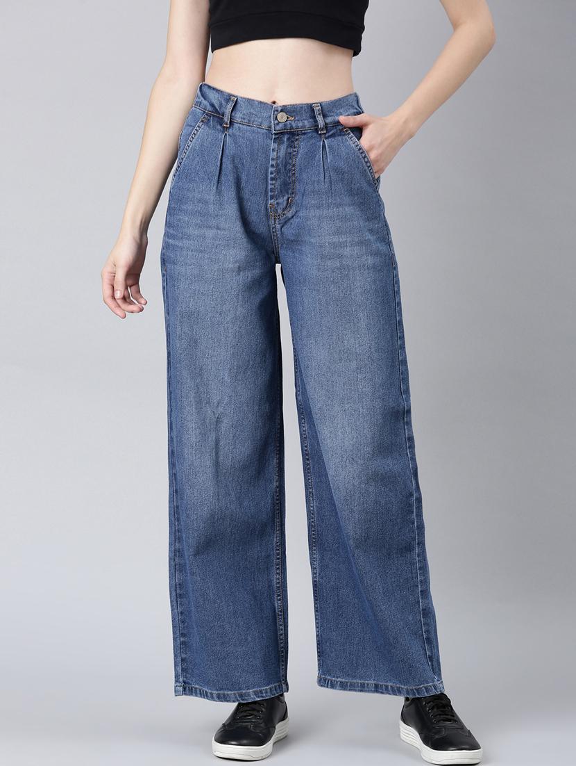 women's plain wide leg jeans