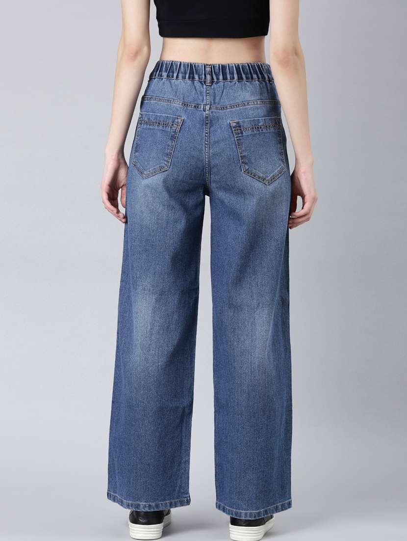 women's plain wide leg jeans - 20383187 - Standard Image - 2