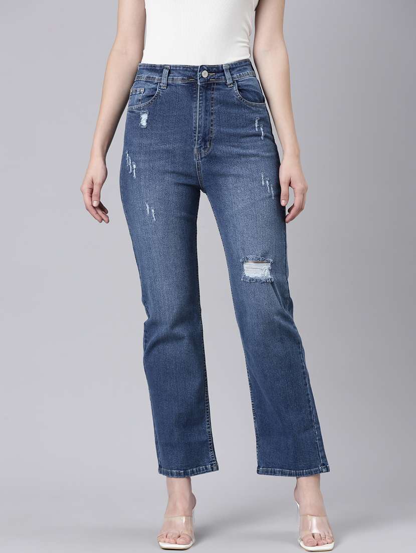 women's distress straight fit jeans