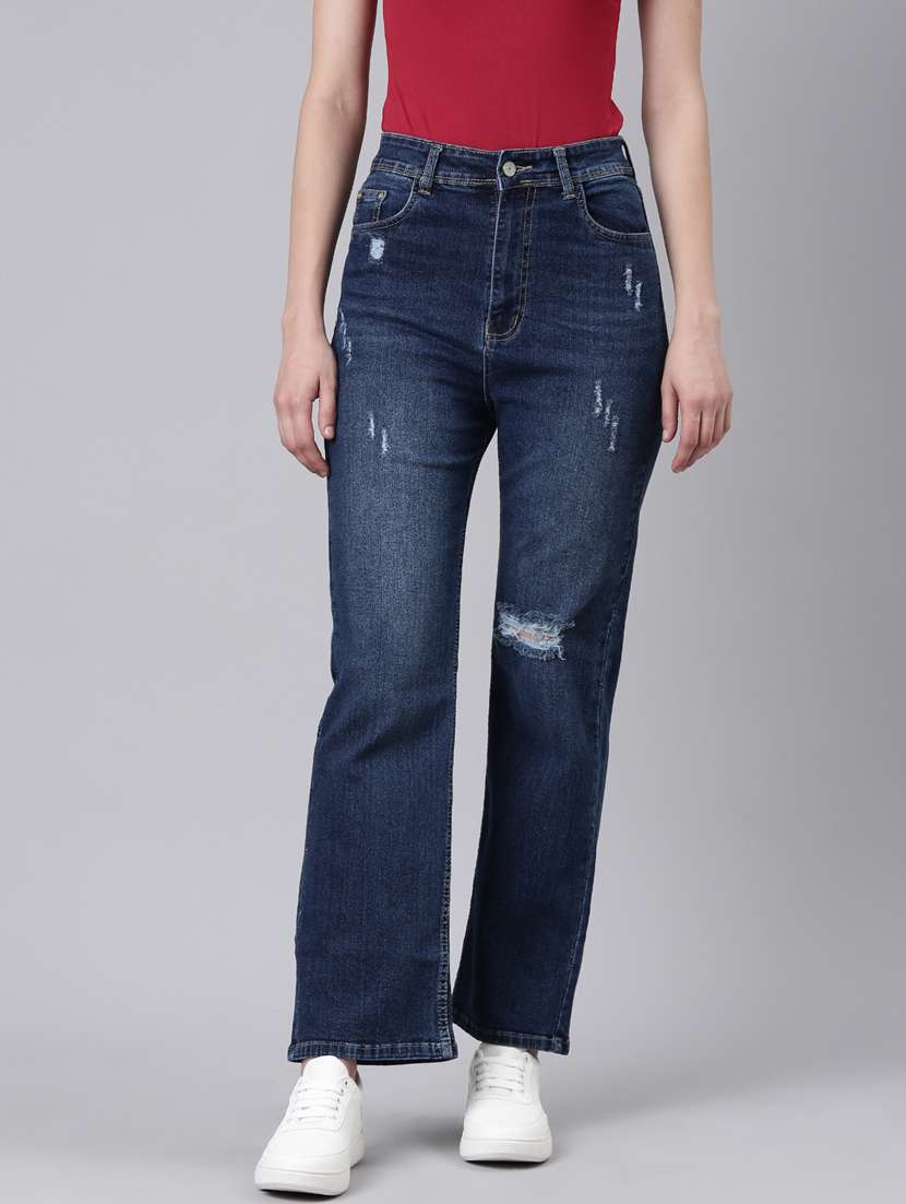 women's distress straight fit jeans