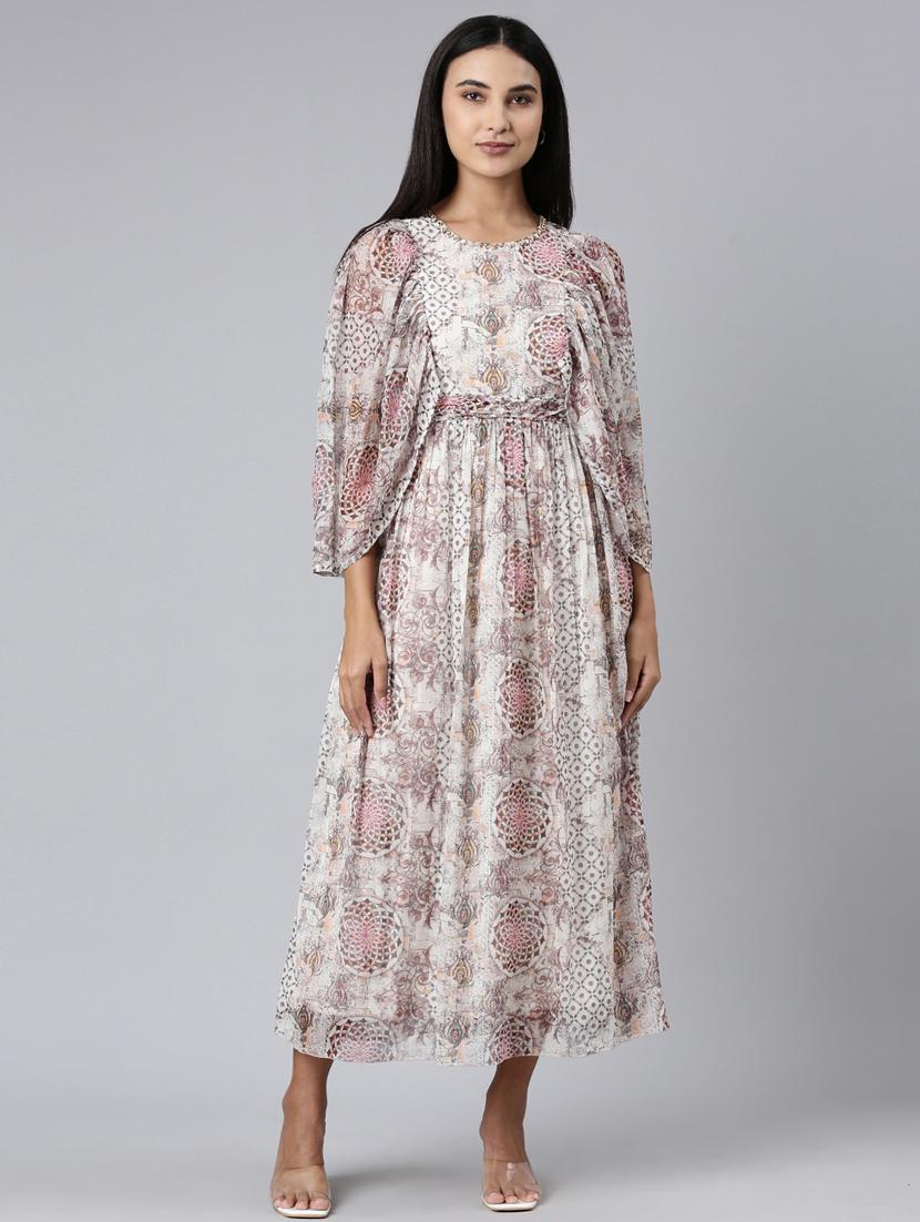 women multi color printed cotton fit & flare dress - 20383286 -  Zoom Image - 0