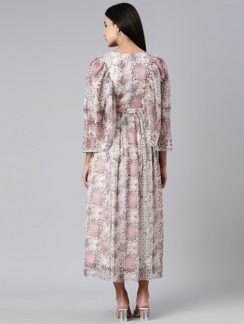 women multi color printed cotton fit & flare dress - 20383286 - Standard Image - 2