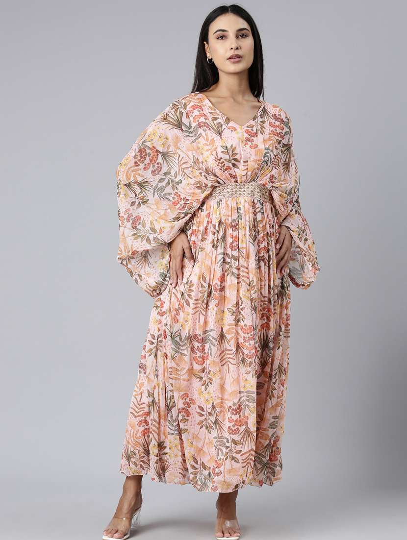 peach floral printed maxi dress