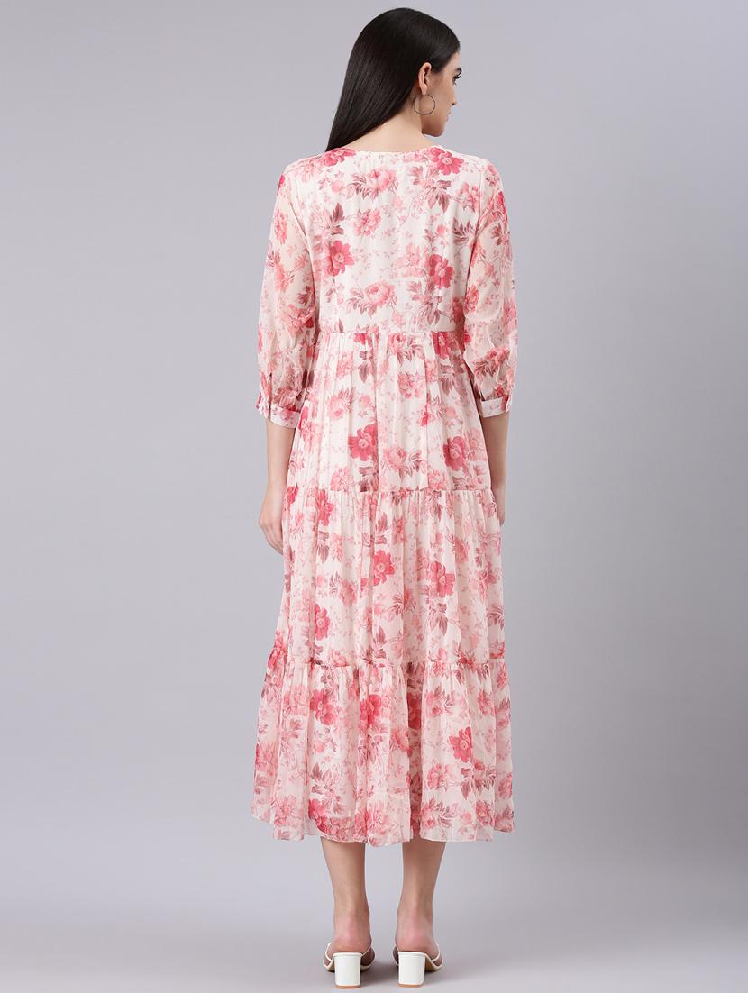 cream floral tiered dress - 20383295 - Standard Image - 2