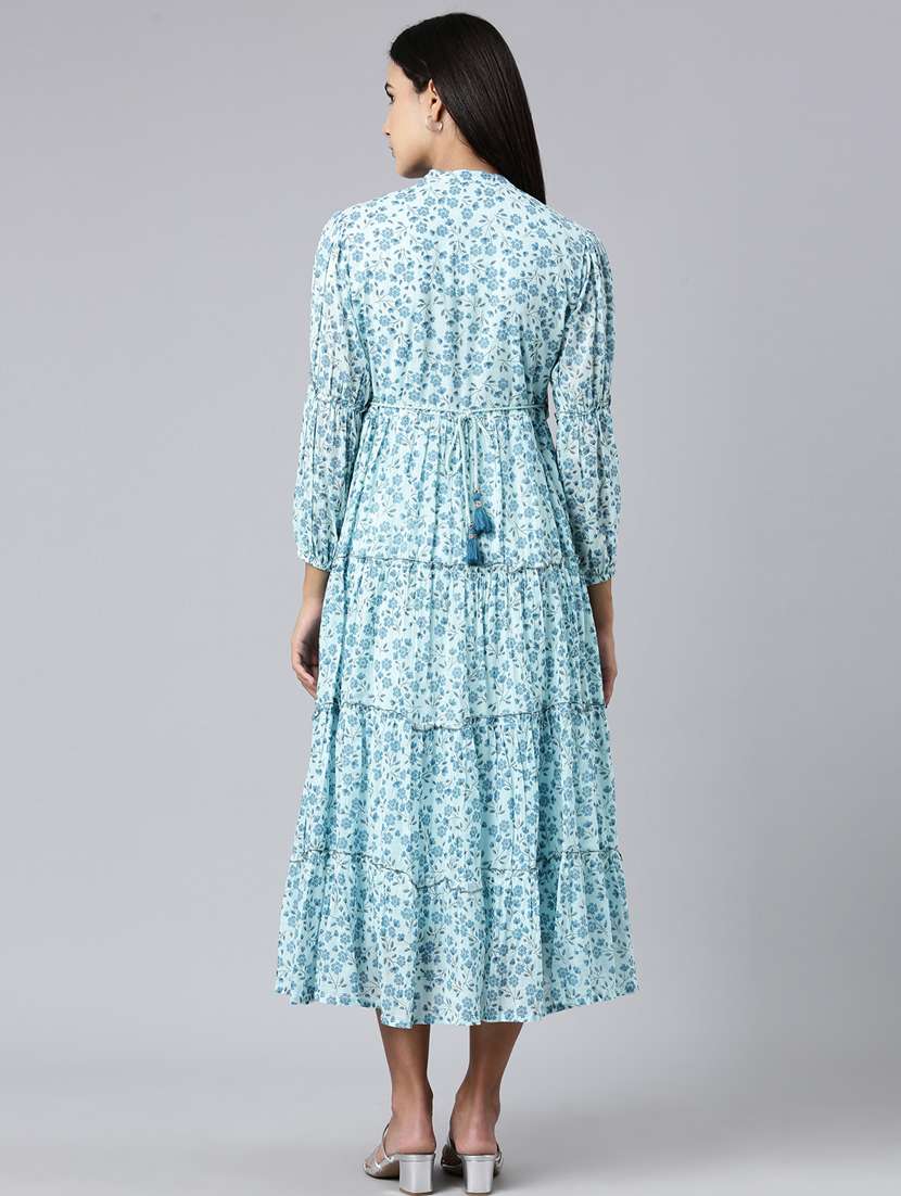 women blue cotton fit & flare dress - 20383296 -  Standard Image - 2