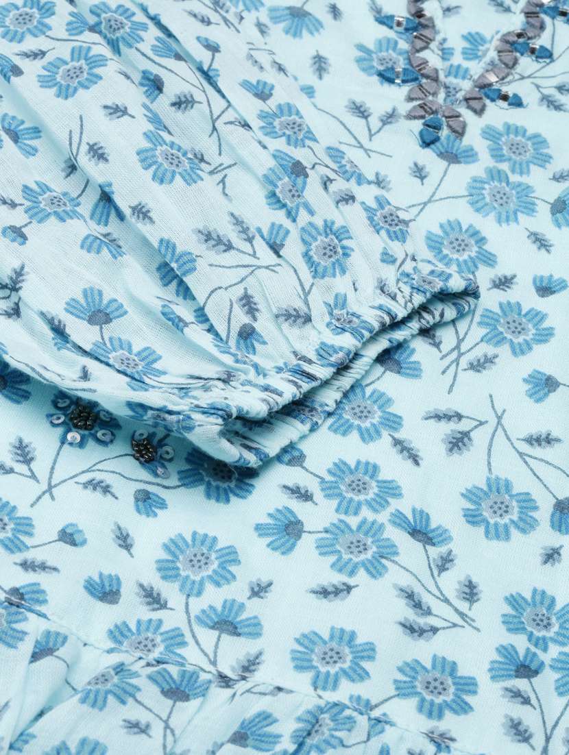 women blue cotton fit & flare dress - 20383296 -  Standard Image - 7