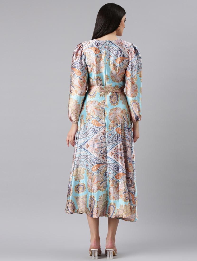 light blue printed a-line dress - 20383301 - Standard Image - 2
