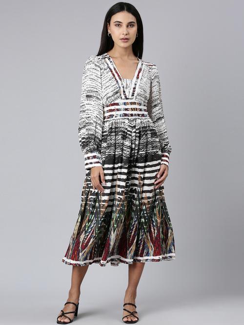 women mutli color printed georgette fit & flare dress - 20383303 -  Standard Image - 0