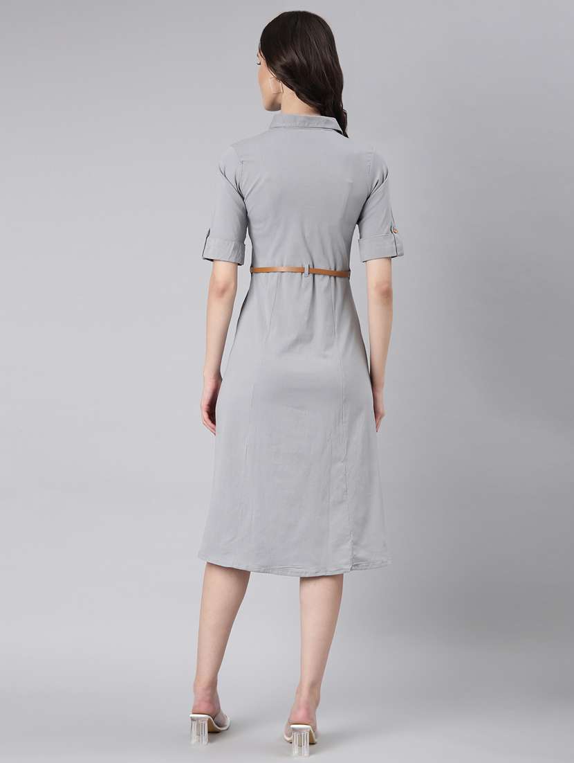 women grey cotton shirt dress - 20383310 - Standard Image - 2