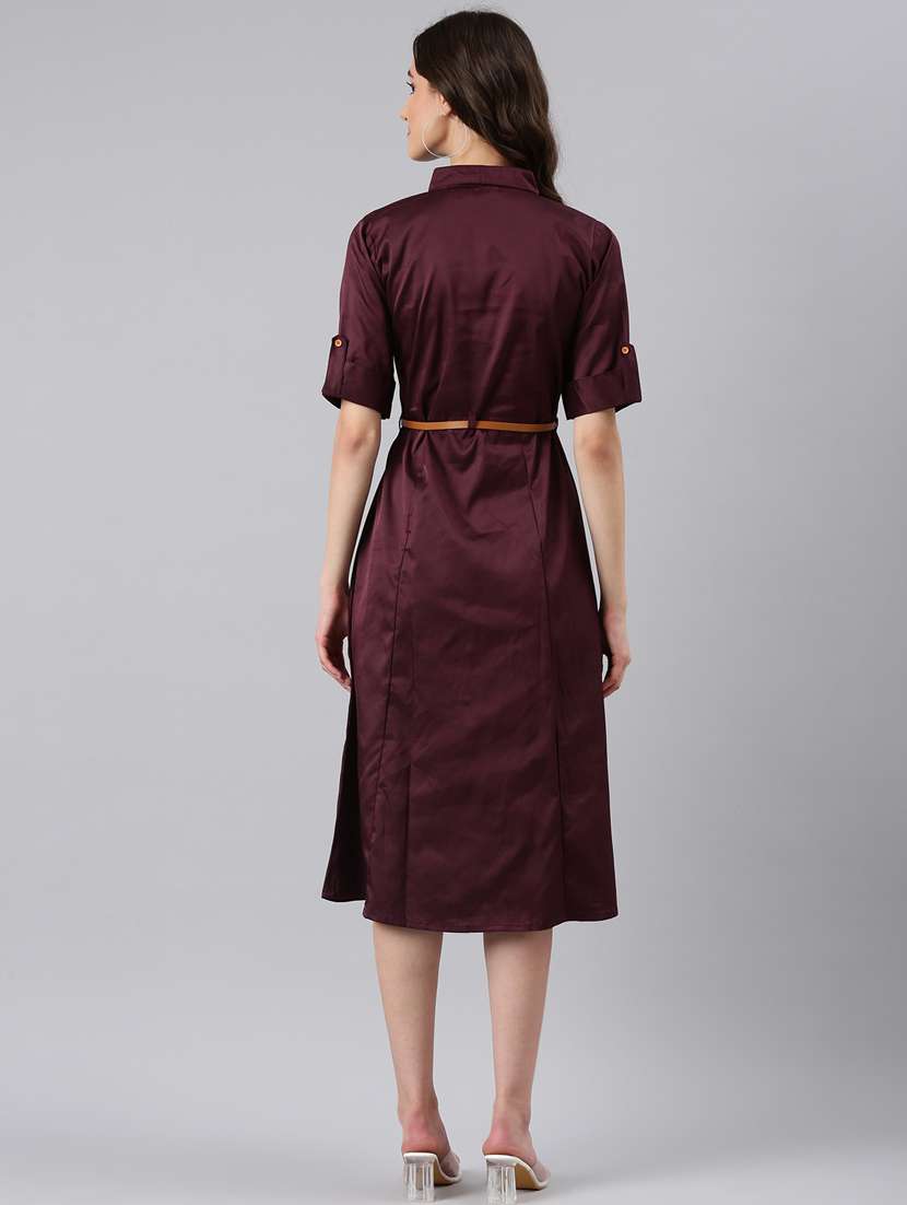 burgundy solid shirt dress - 20383311 -  Standard Image - 2