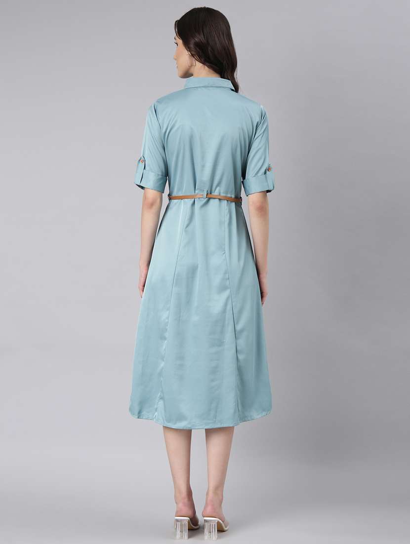 women teal cotton shirt dress - 20383312 -  Standard Image - 2