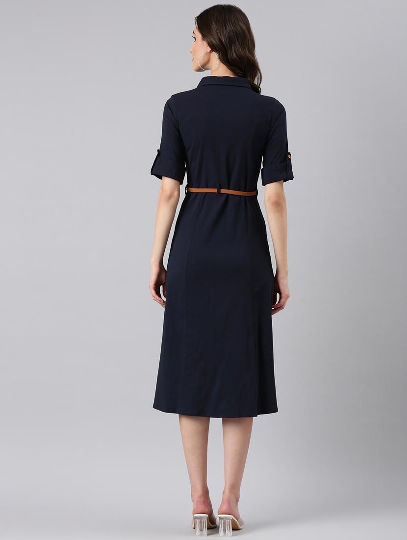 navy blue solid shirt dress - 20383313 - Standard Image - 2