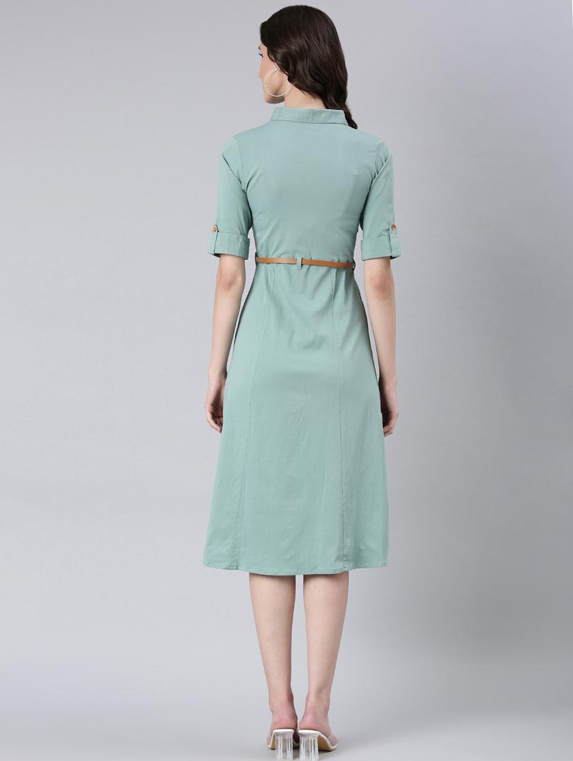 women green cotton shirt dress - 20383314 - Standard Image - 2