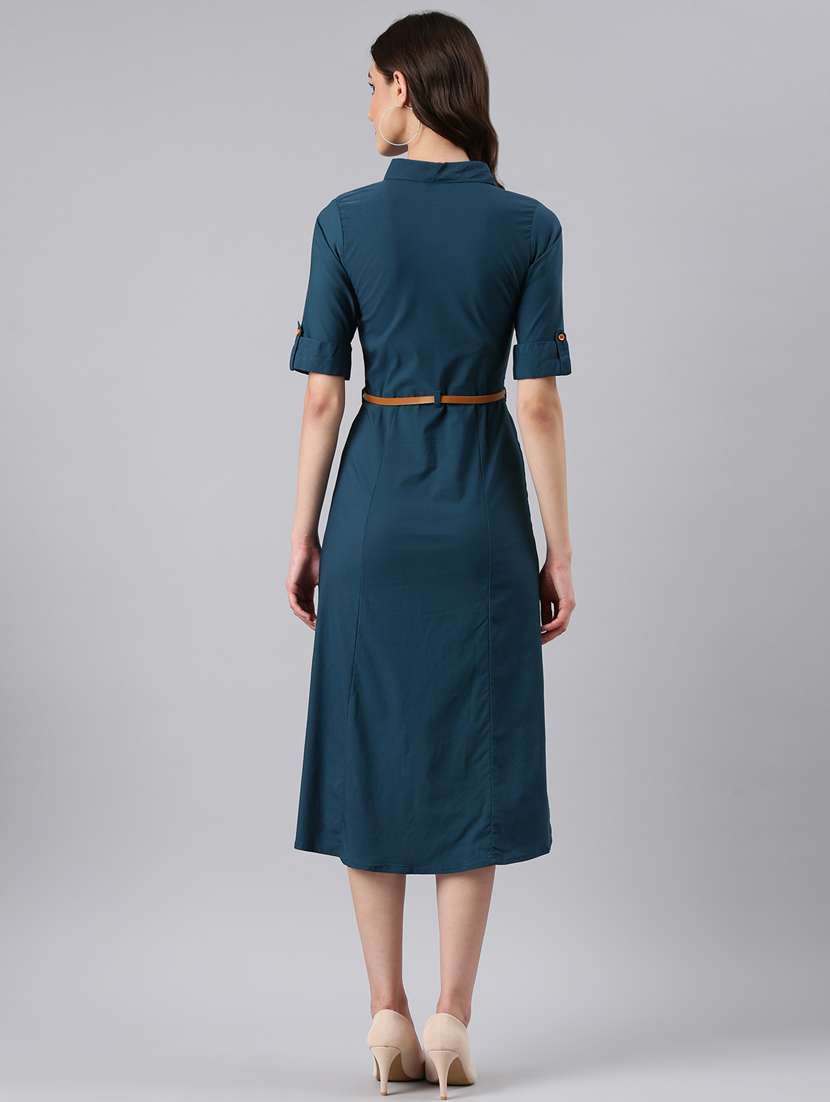 women teal cotton shirt dress - 20383315 -  Standard Image - 2