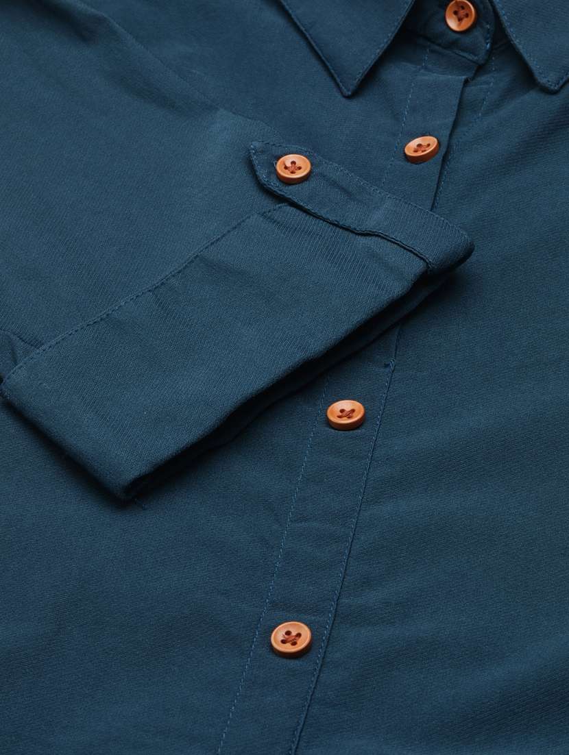 women teal cotton shirt dress - 20383315 -  Standard Image - 7