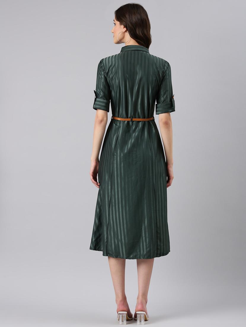 women bottle green georgette shirt dress - 20383318 - Standard Image - 2