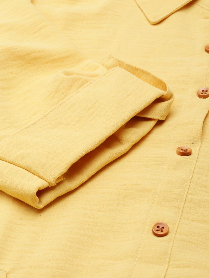 yellow solid shirt dress with belt - 20383321 - Standard Image - 7