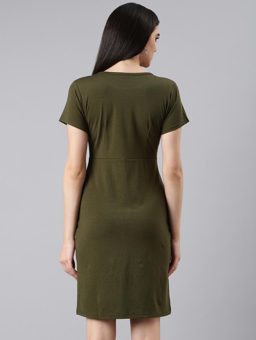 women olive cotton sheath dress - 20383327 - Standard Image - 2