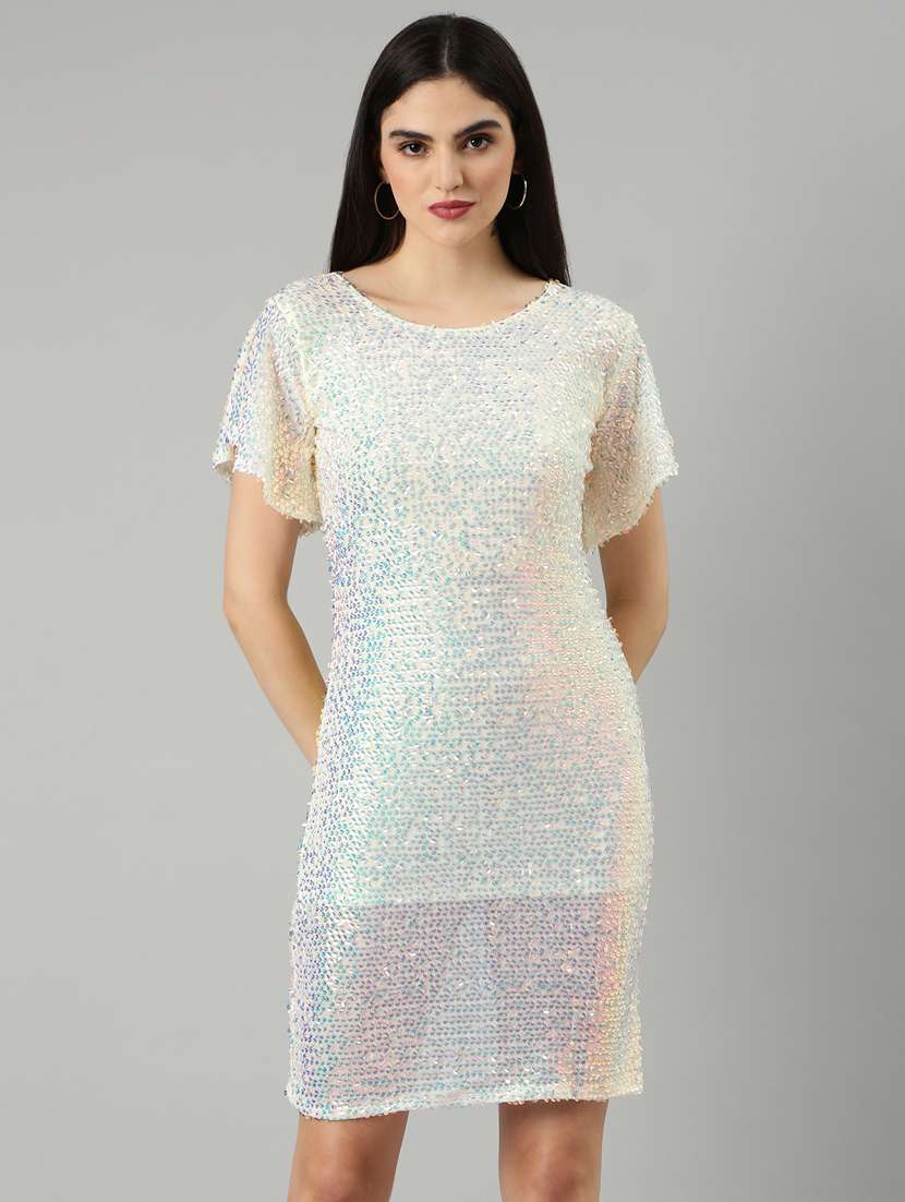 women multi color sequin nylon bodycon dress