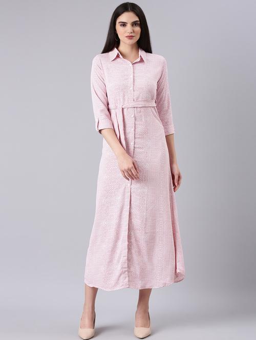 pink printed shirt dress with waist belt - 20383340 - Standard Image - 0