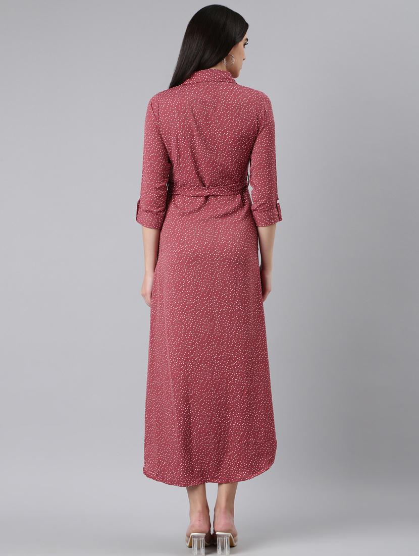 women mauve polka dot cotton shirt dress - 20383341 - Standard Image - 2