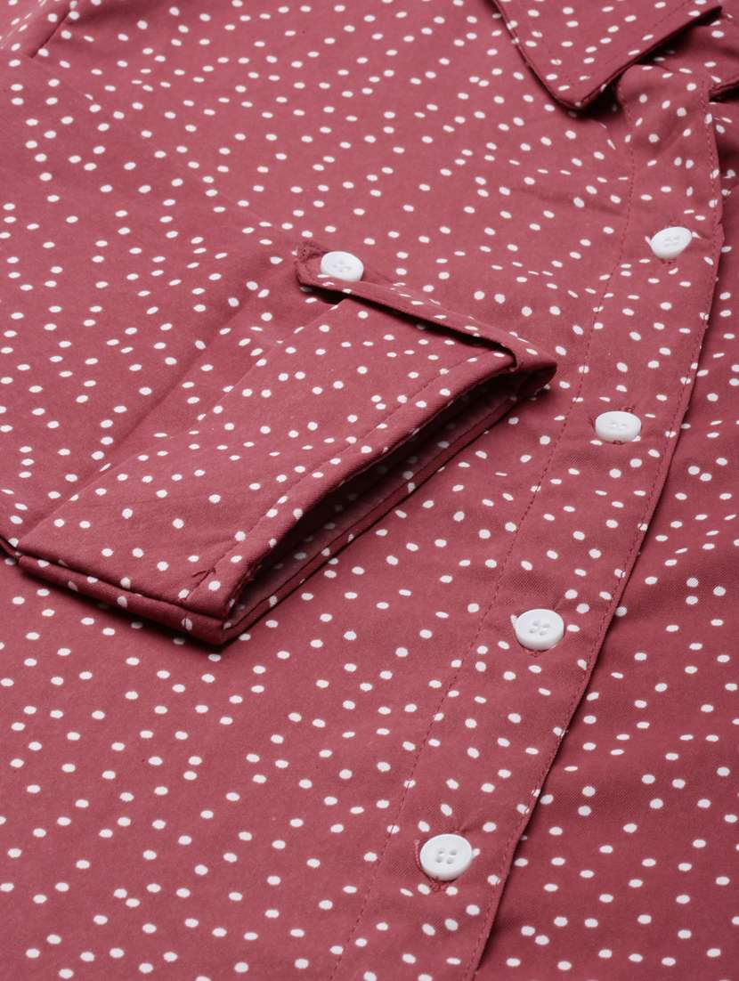 women mauve polka dot cotton shirt dress - 20383341 - Standard Image - 7