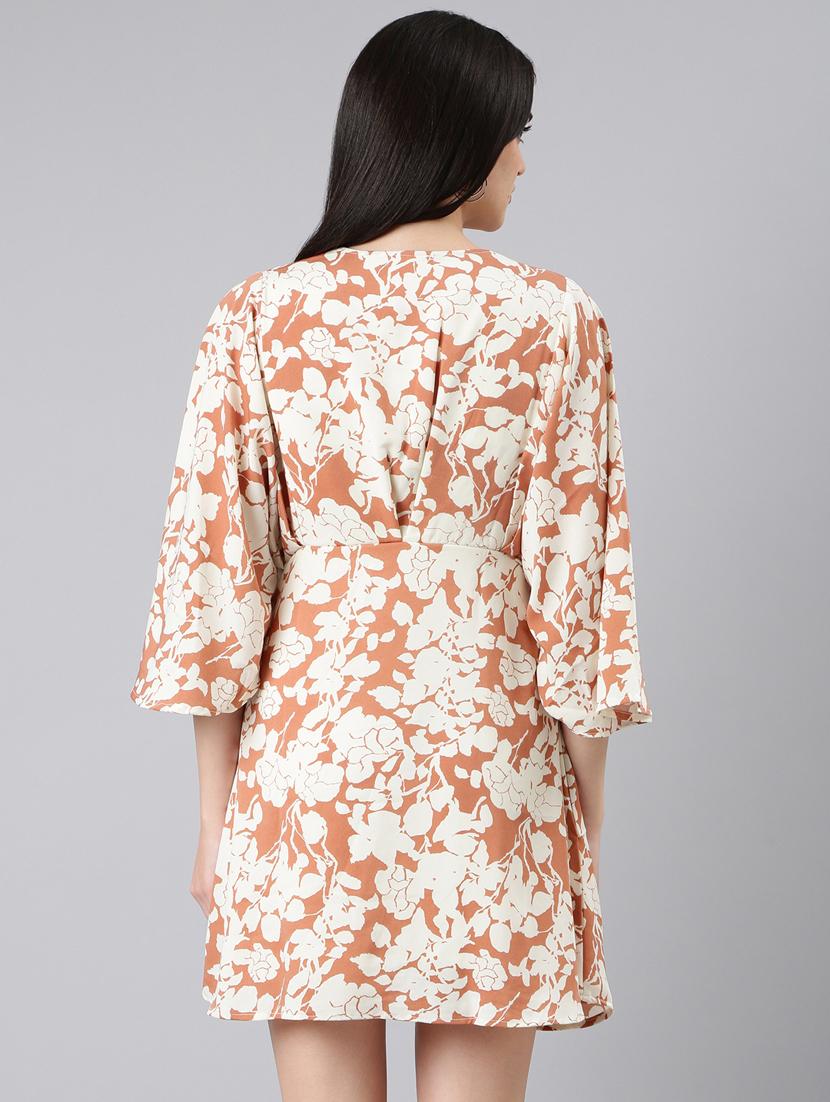 beige floral print a-line dress - 20383345 - Standard Image - 2