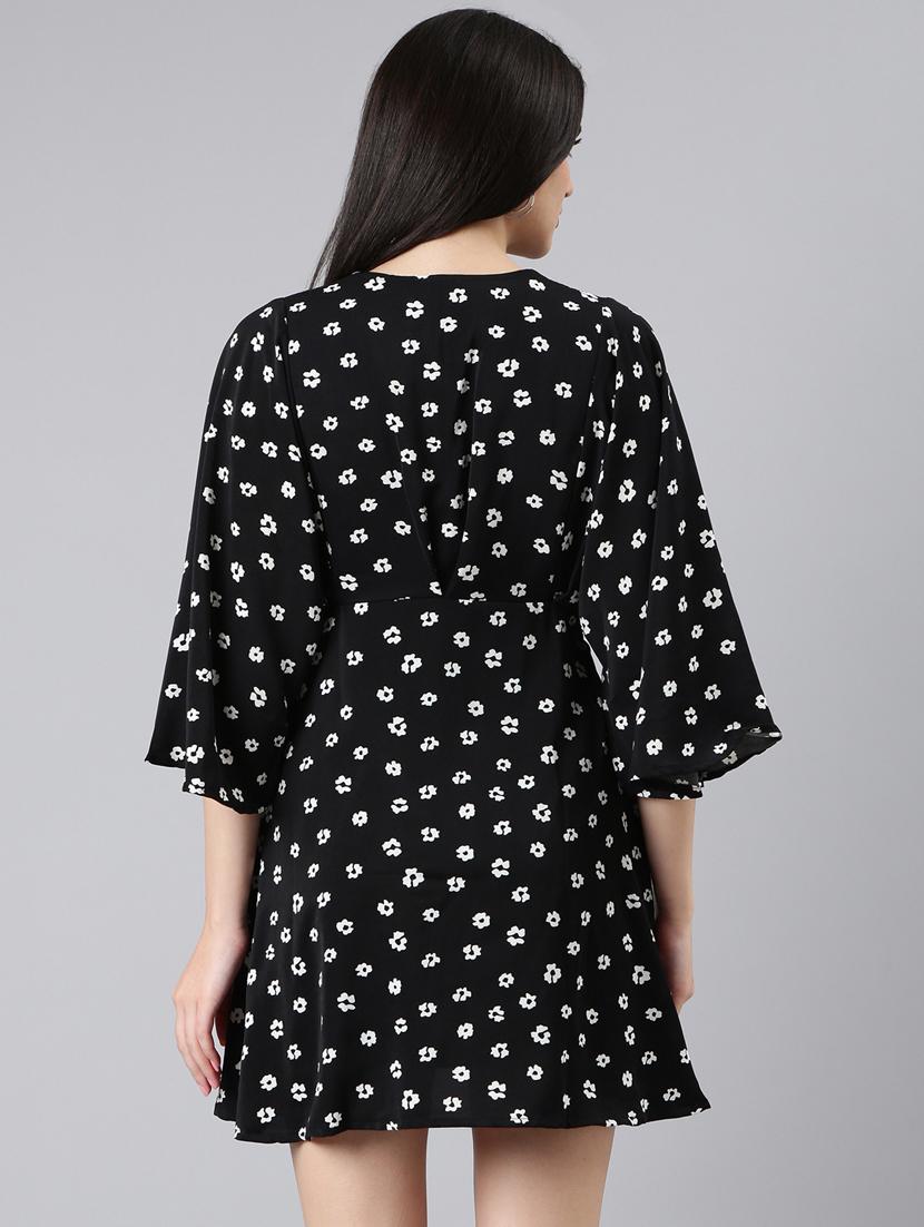 black floral print a-line dress - 20383346 - Standard Image - 2