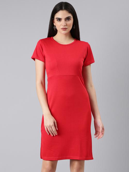 red solid short sleeves bodycon dress - 20383355 -  Standard Image - 0