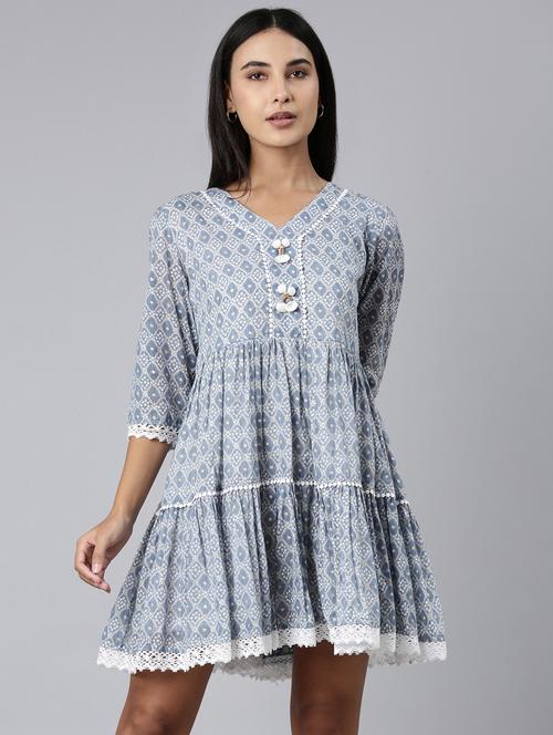 grey bandhani print a-line dress - 20383361 - Standard Image - 0