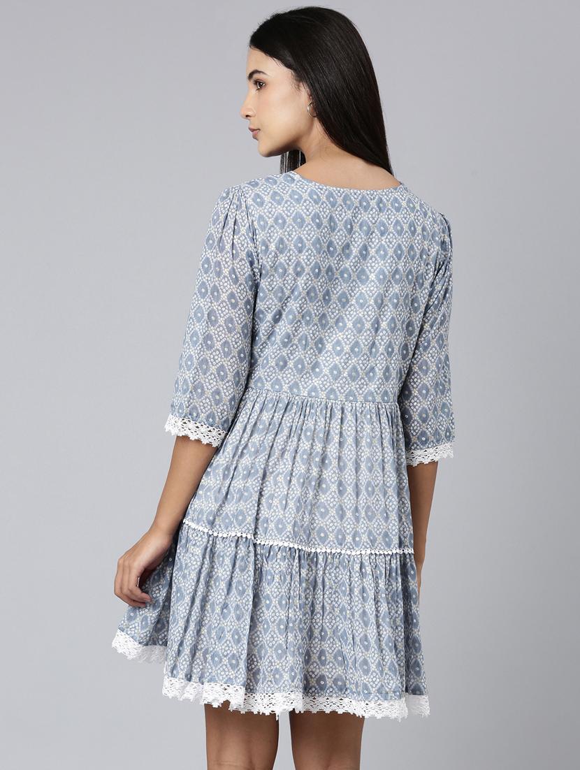 grey bandhani print a-line dress - 20383361 - Standard Image - 2