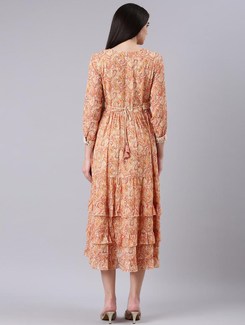 beige paisley print tiered dress - 20383367 - Standard Image - 2