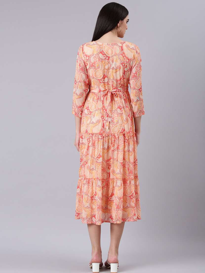 peach paisley print tiered dress - 20383368 - Standard Image - 2