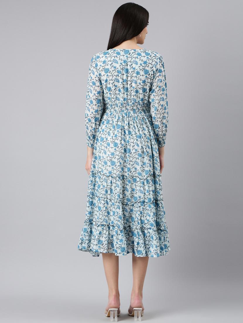 light blue floral tiered dress - 20383369 - Standard Image - 2
