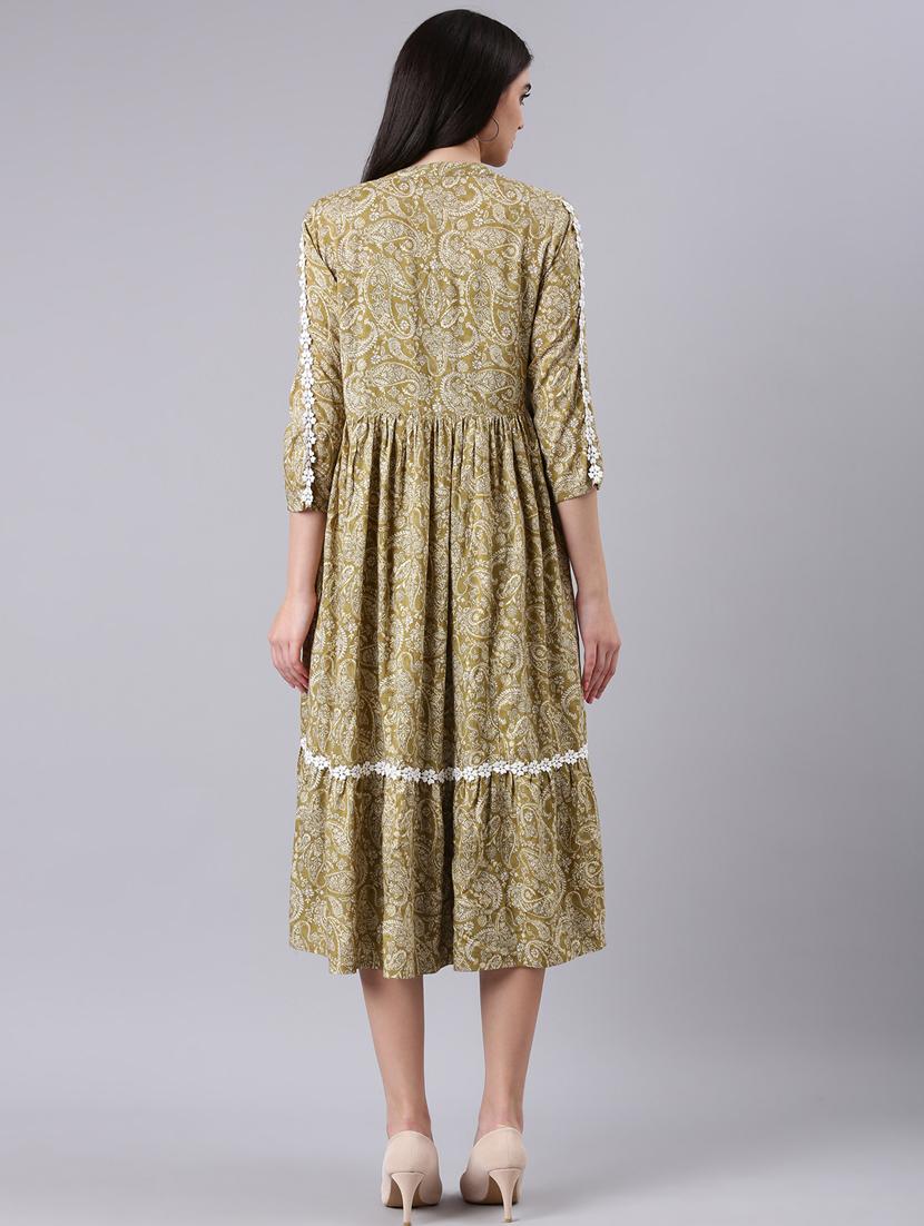 olive pasiley print fit & flare dress - 20383370 - Standard Image - 2
