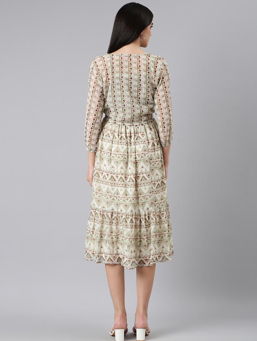 multi color printed fit & flare dress with shrug - 20383381 - Standard Image - 2