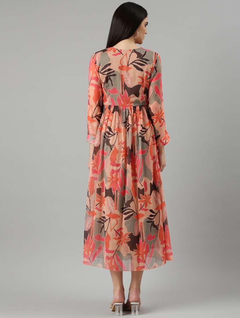 peach tropical print a-line dress - 20383388 - Standard Image - 2