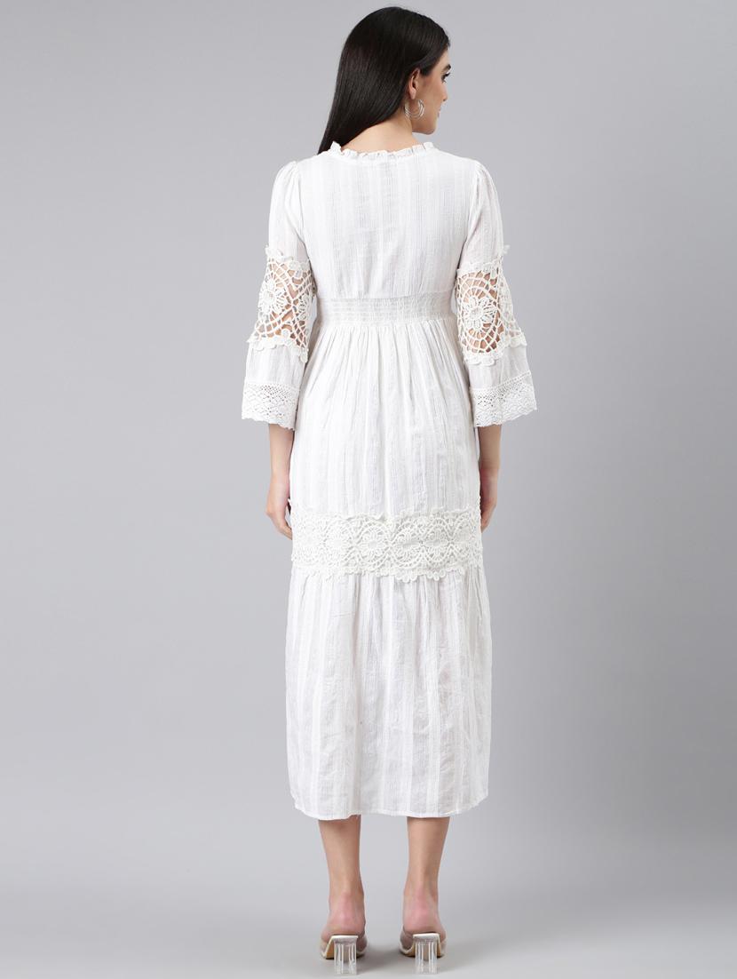 white solid with work fit & flare dress - 20383390 - Standard Image - 2