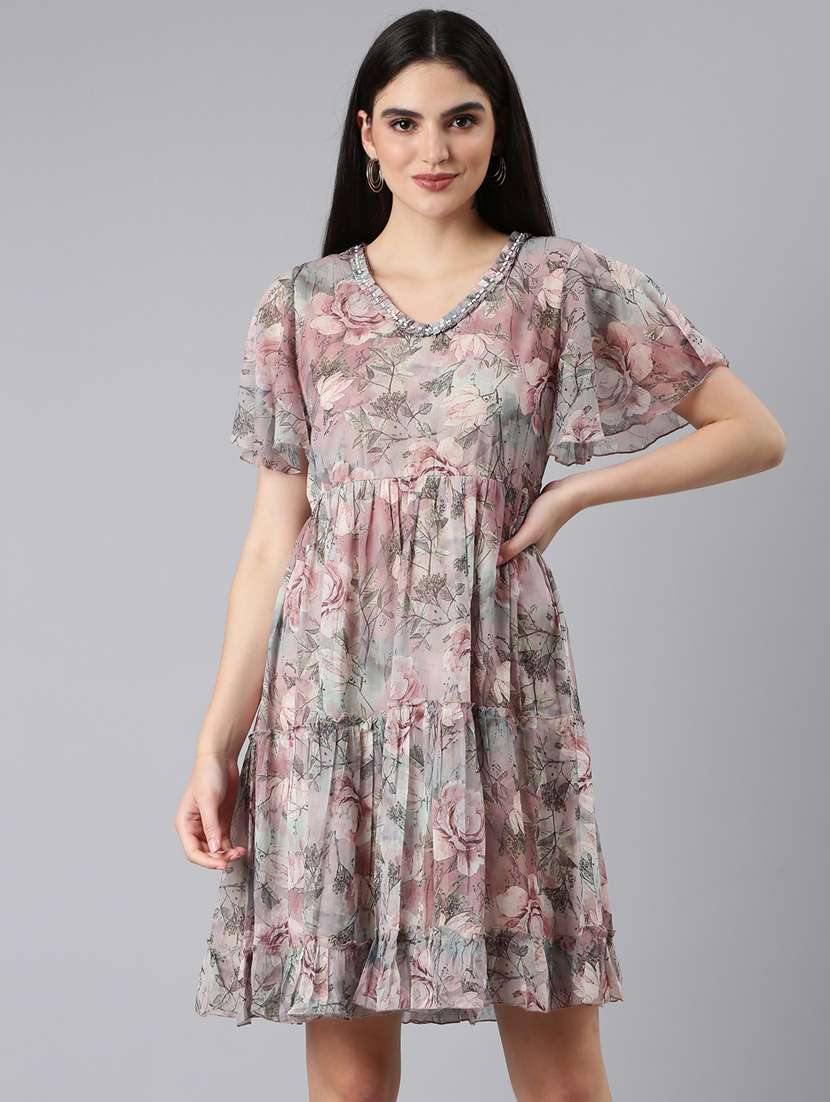 women multi color floral cotton empire line dress - 20383394 - Zoom Image - 0