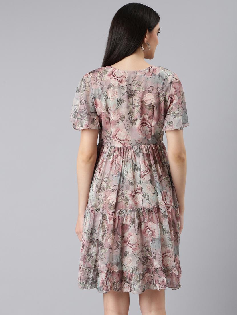 women multi color floral cotton empire line dress - 20383394 - Standard Image - 2