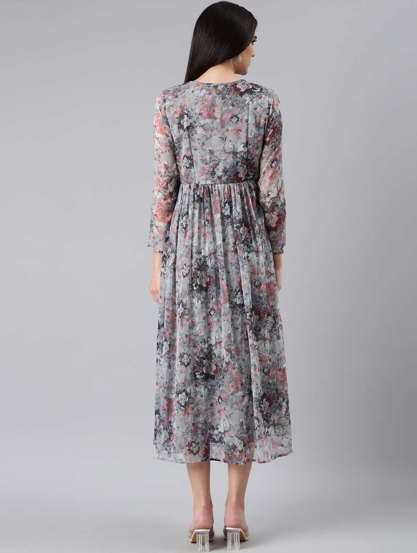 grey floral empire line dress - 20383395 -  Standard Image - 2
