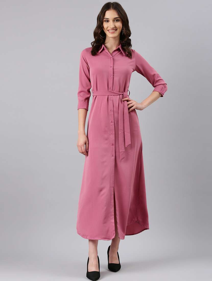 pink solid shirt dress