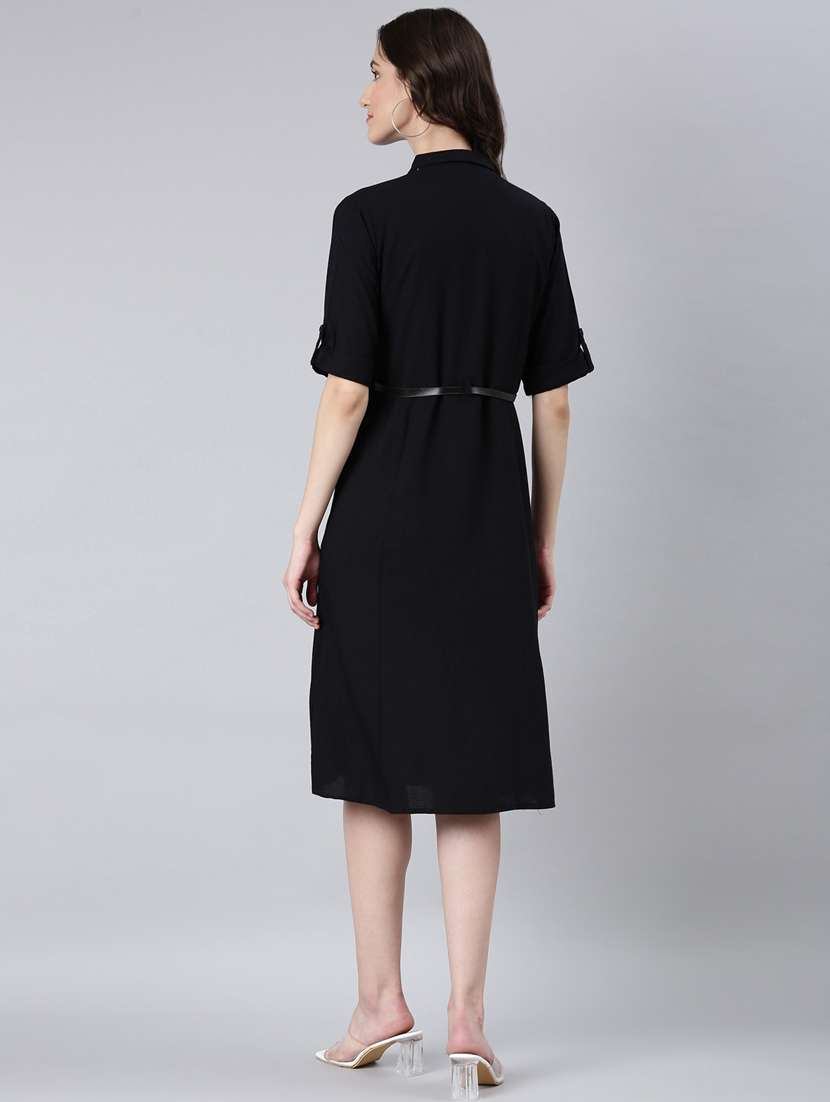 black solid shirt dress with belt - 20383402 -  Standard Image - 2
