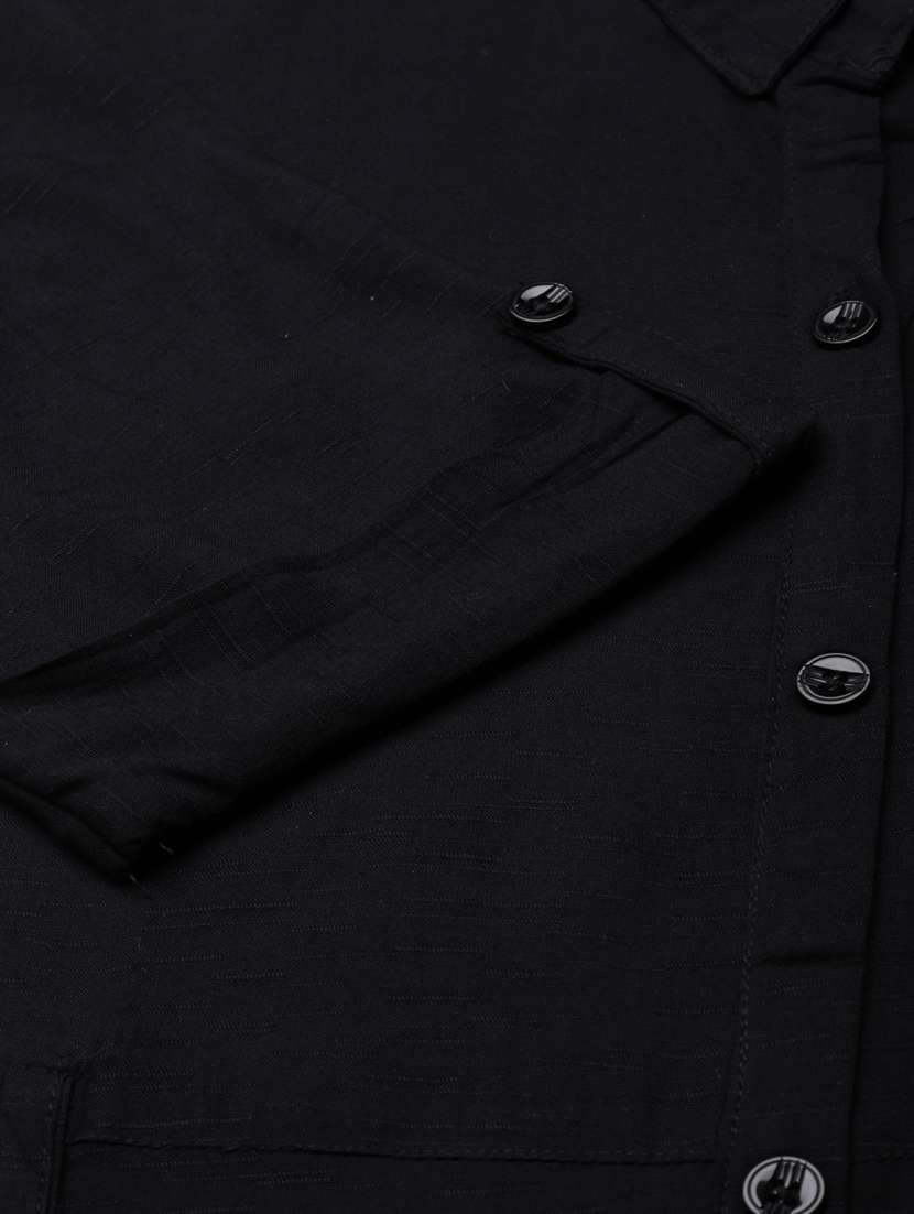 black solid shirt dress with belt - 20383402 -  Standard Image - 7