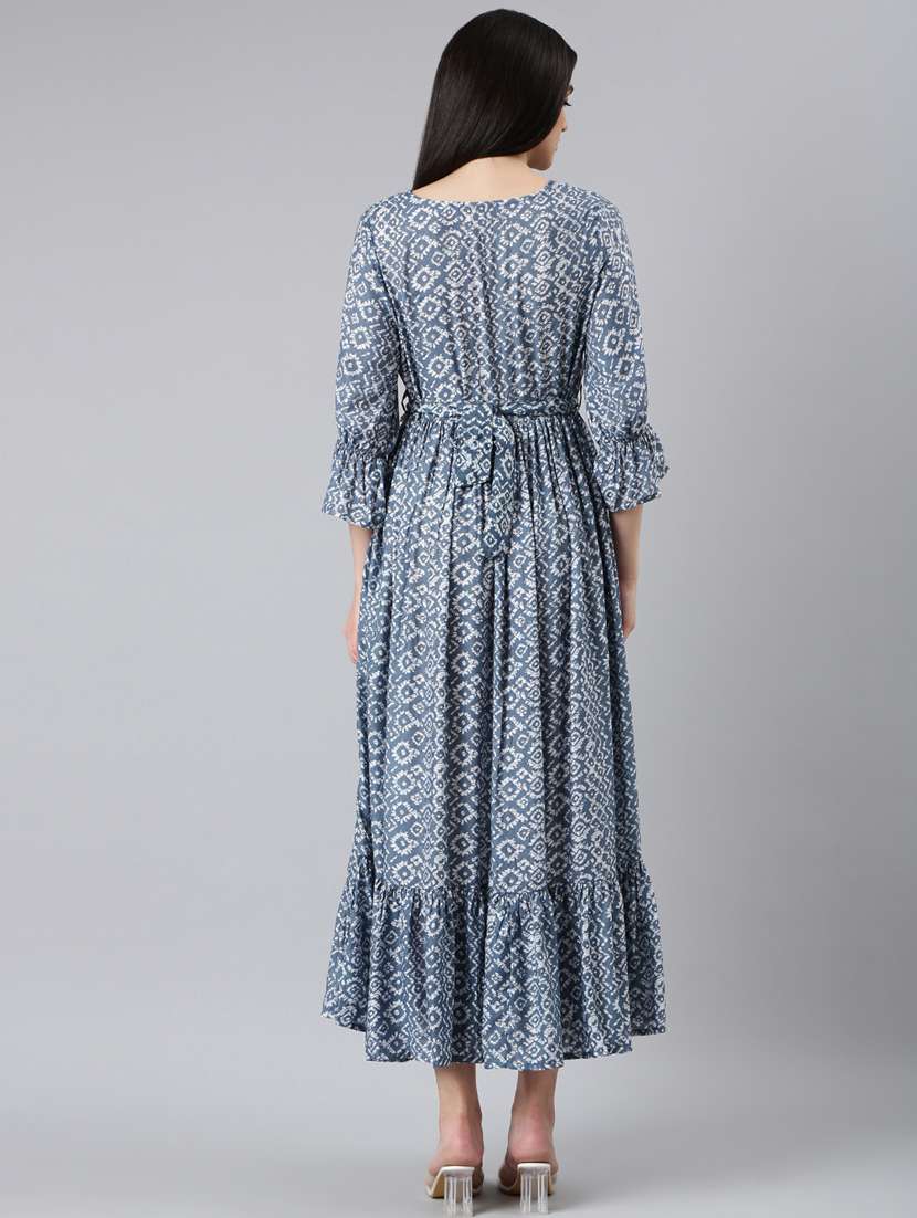 grey printed fit & flare ethnic dress - 20383408 -  Standard Image - 2